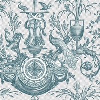Jade Avian Fountain Toile Wallpaper