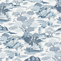 Joy De Vie Blue Toile Wallpaper