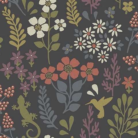 Karina Charcoal Meadow Wallpaper