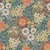 Karina Teal Wildflower Garden Wallpaper
