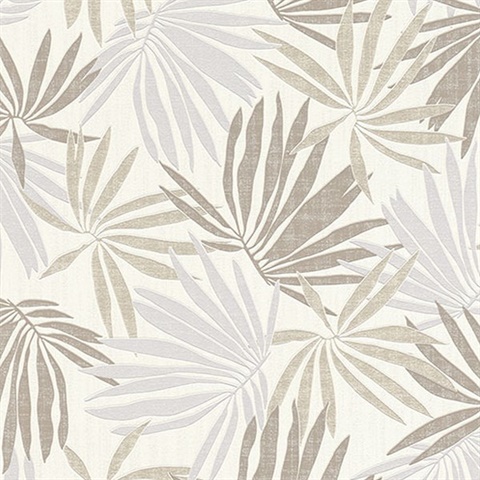Khmunu Neutral Palm Leaf Wallpaper