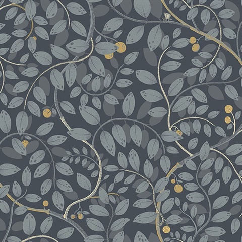 Kirke Blue Leafy Vines Wallpaper