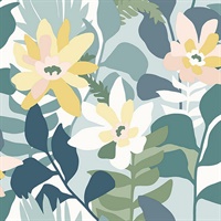 Koko Turquoise Floral Wallpaper