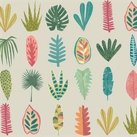 Leaf Boogie Neutral Tropical Mix Wallpaper