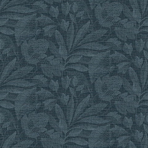 Lei Navy Etched Leaves Wallpaper