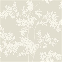 Light Taupe & White Lunaria Silhouette Wallpaper