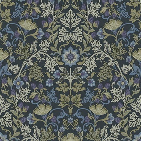 Lila Periwinkle Strawberry Floral Wallpaper