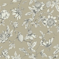 Linen Passion Flower Toile Wallpaper