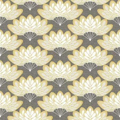 Lotus Mustard Floral Fans Wallpaper