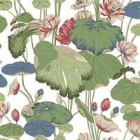 Lotus Pond Cotton/Peacock Wallpaper