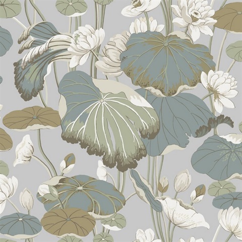Lotus Pond Heather/Cotton Wallpaper