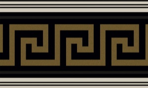 Lyre Greek Key Border Almond & Metallic Champagne Wallpaper