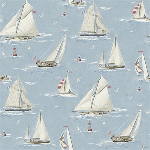 Leeward Light Blue Sailboat Wallpaper