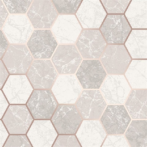 Margaret Rose Gold Marble Hexagon Wallpaper