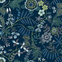 Marilyn Dark Blue Floral Trail Wallpaper by Scott Living
