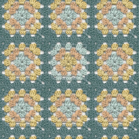 Maud Teal Crochet Geometric Wallpaper