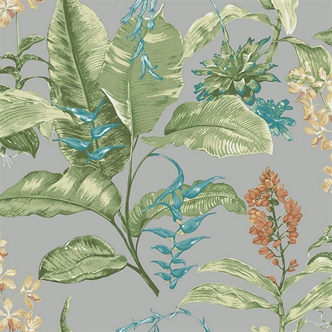 Maui Grey Botanical Wallpaper