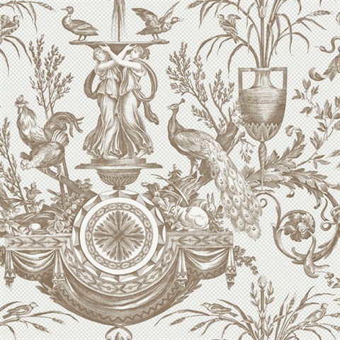 Mink Avian Fountain Toile Wallpaper