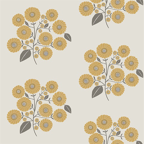 Mustard Grey StrawFlower Peel & Stick Wallpaper