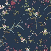 Navy Blossom Branches Wallpaper