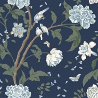 Navy Teahouse Floral Wallpaper