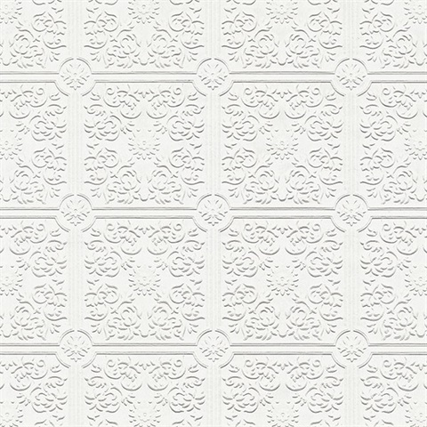Nico White Tin Ceiling Square Paintable Wallpaper