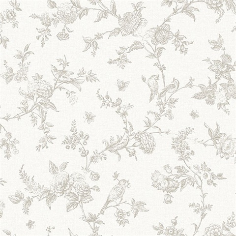 Nightingale Taupe Floral Trail Wallpaper