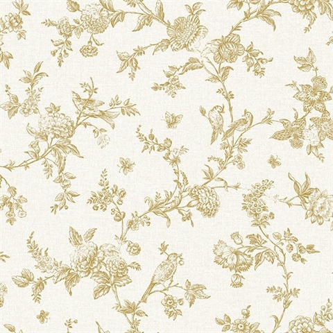 Nightingale Wheat Floral Trail Wallpaper