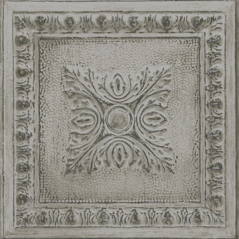 Ornamental Grey Tin Tile Wallpaper