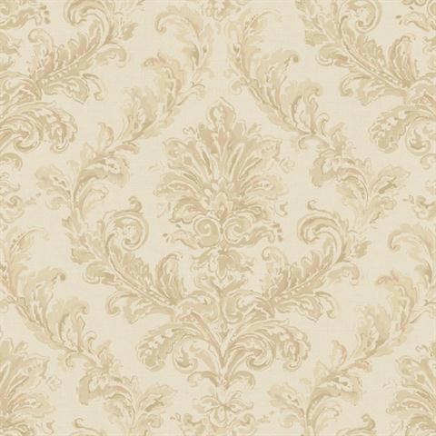 PL4641 | Hyde Park | Yellow and Taupe Painterly Damask Wallpaper ...