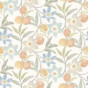 Passiflora Peach Fruit and Floral Wallpaper