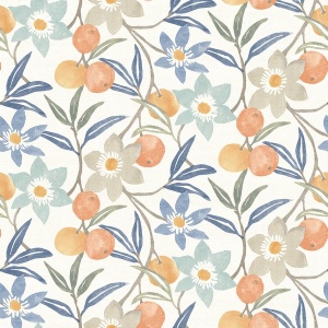 Passiflora Peach Fruit and Floral Wallpaper