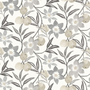 Passiflora Peach Fruit and Floral Wallpaper