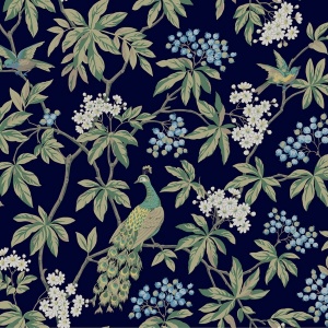 Peacock Estate Navy Wallpaper
