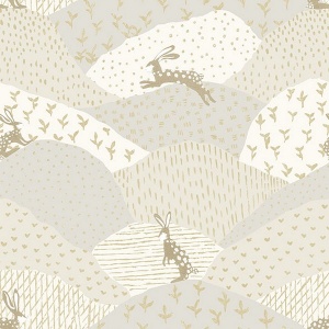 Peter Light Grey Rabbit Fields Wallpaper