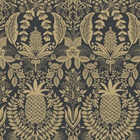 Pineapple Damask Black Wallpaper