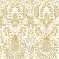 Pineapple Damask Gold Wallpaper