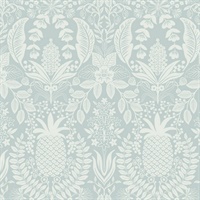 Pineapple Damask Light Blue Wallpaper