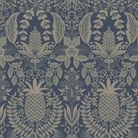 Pineapple Damask Navy Wallpaper