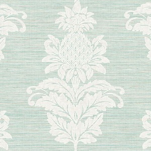 Pineapple Grove Turquoise Damask Wallpaper
