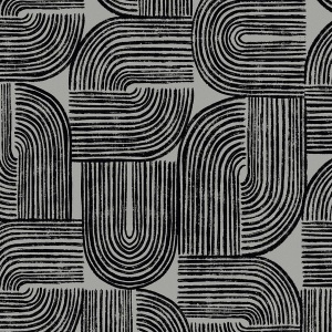 Piper Geometric Metallic Silver Sea & Black Wallpaper