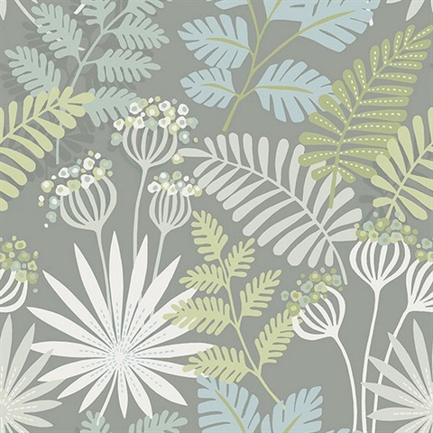 Praslin Grey Botanical Wallpaper