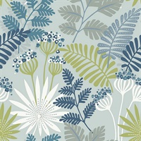 Praslin Sky Blue Botanical Wallpaper