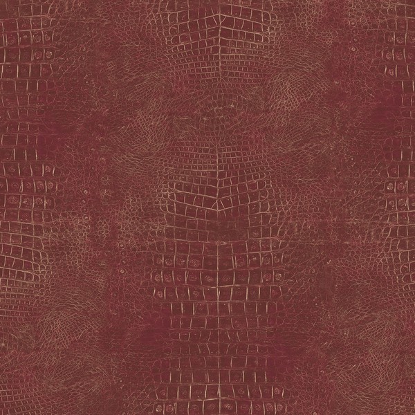 Crocodile Skin Wallpaper in Red and Metallic Gold