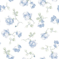 Ribbon Rosa French Blue Loose Roses Wallpaper