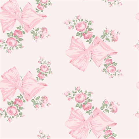 Rosa Beaux Pink Mint Large Bow Spot Wallpaper