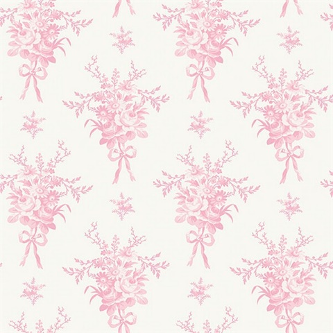 Dreamy Days Pink Parfait Stripe and Floral Wallpaper AST6086 by A