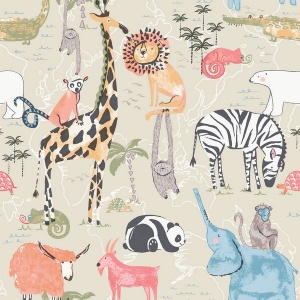 Safari Animals Beige Wallpaper