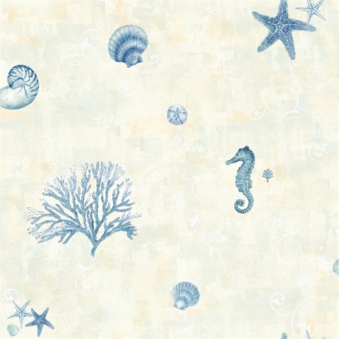 Saguaro Blue Seashells Wallpaper