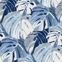 Samara Blue Monstera Leaf Wallpaper